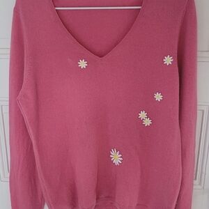 Renewest 100% Cashmere Pink Floral Women's Sweater Size Medium / Large